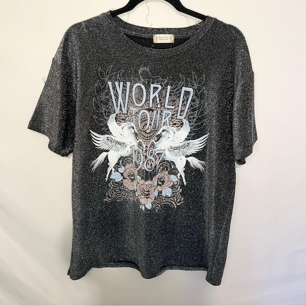 Altar'd State M Shimmer Glitter World Tour 1987 Oversized Tee Pegasus Grunge - Picture 4 of 8